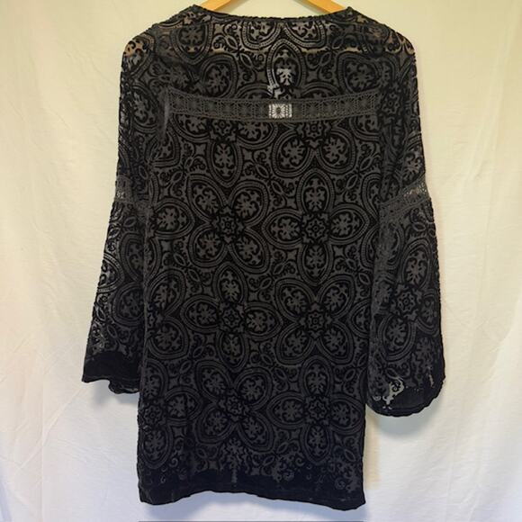 Womens Black Velvet Burnout Mini Dress Small Whimsigoth Dark Fairy Grunge Vamp - Picture 4 of 12